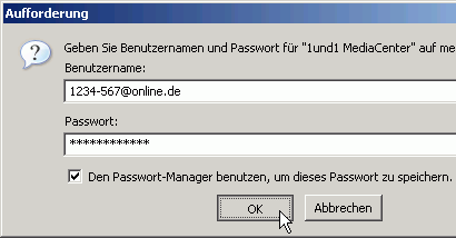 Benutzerdaten-Dialog im Mozilla Calendar